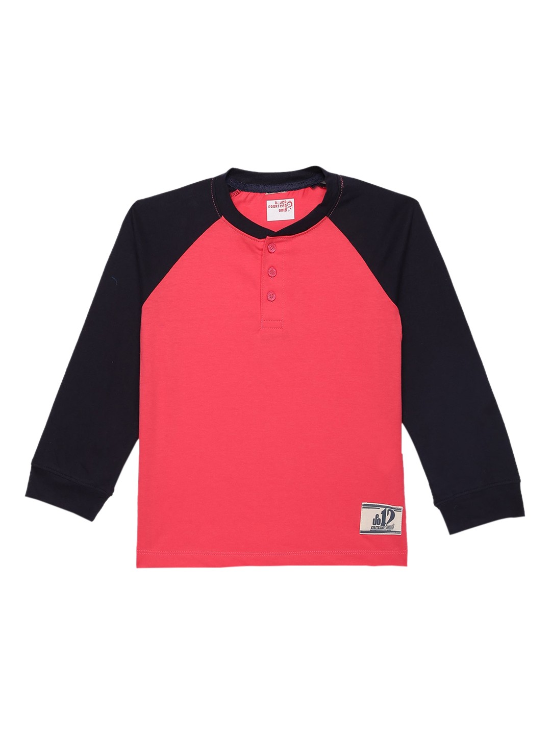 

UNDER FOURTEEN ONLY Boys Red & Black Solid Henley Neck T-shirt