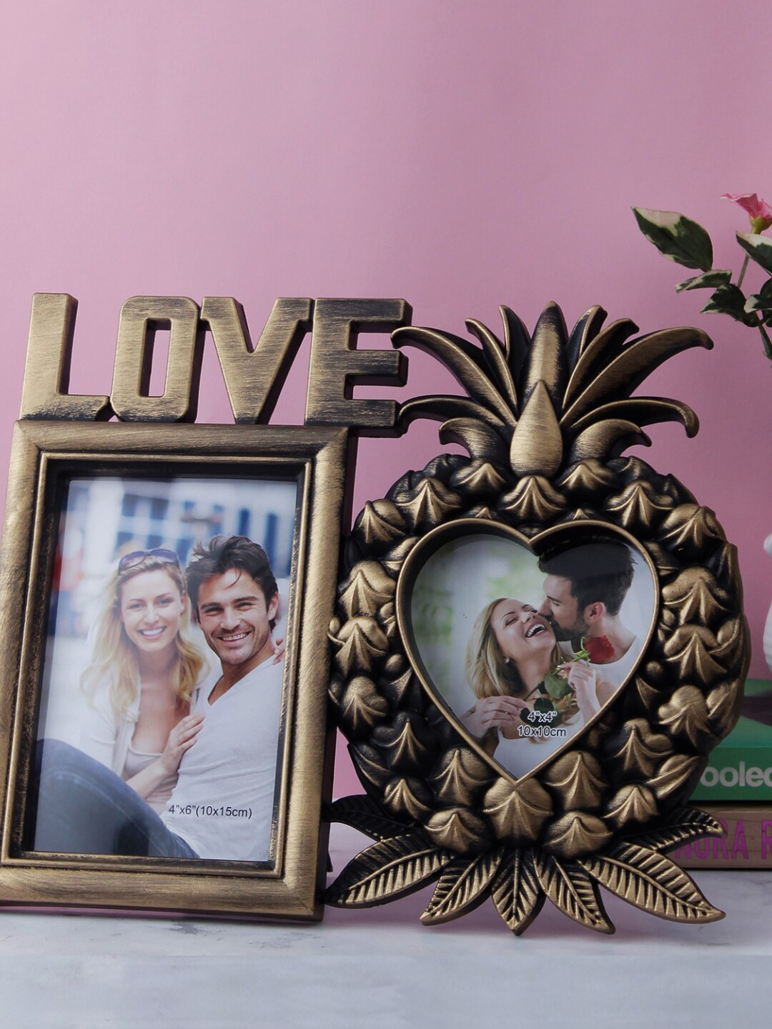 

A Vintage Affair- Home Decor Copper-Toned Textured Pineapple Love 2-Picture Photo Frame
