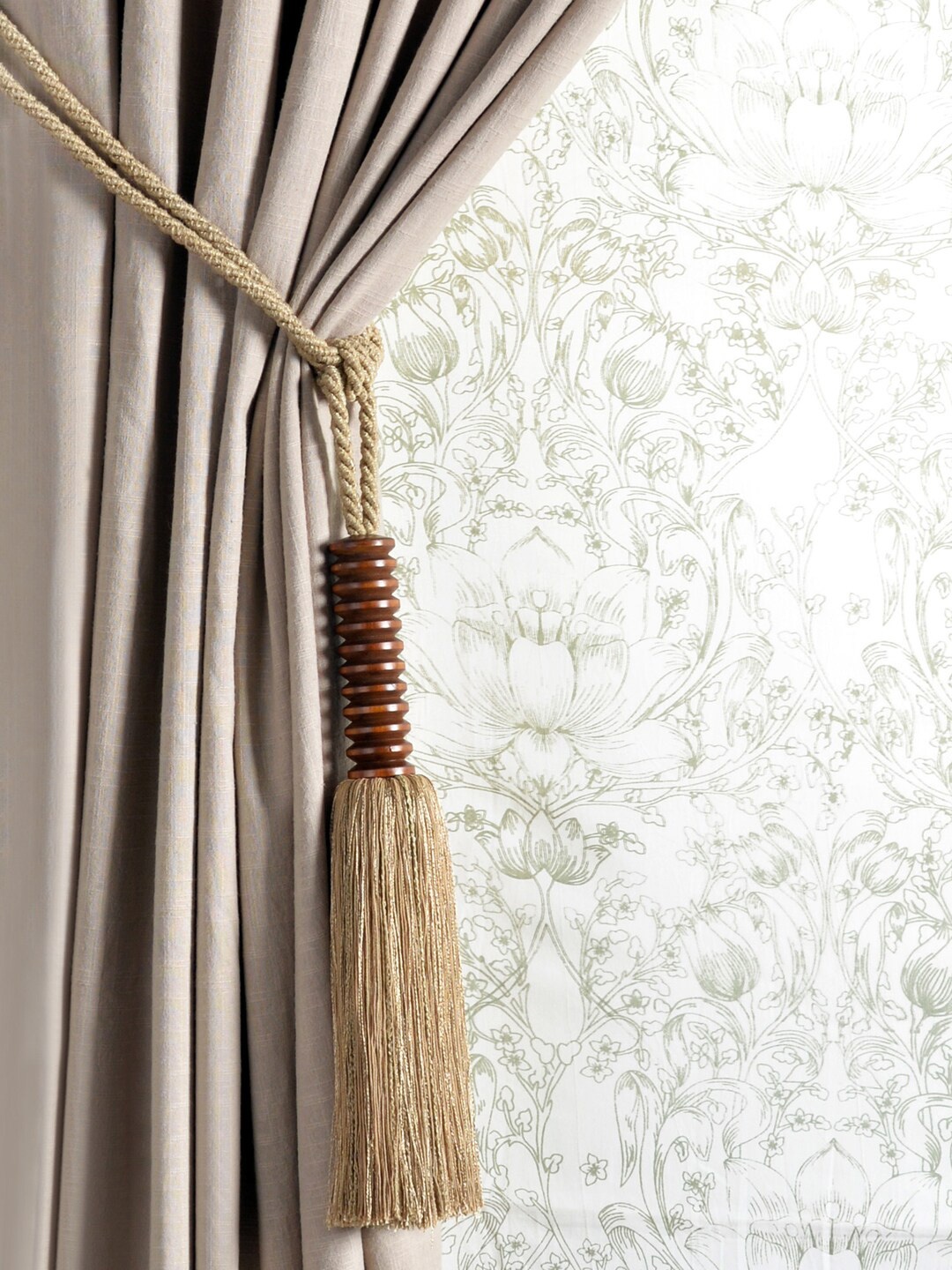 

Deco Window Beige & Brown Single Long Horn Pendant Curtain Tassel Tieback