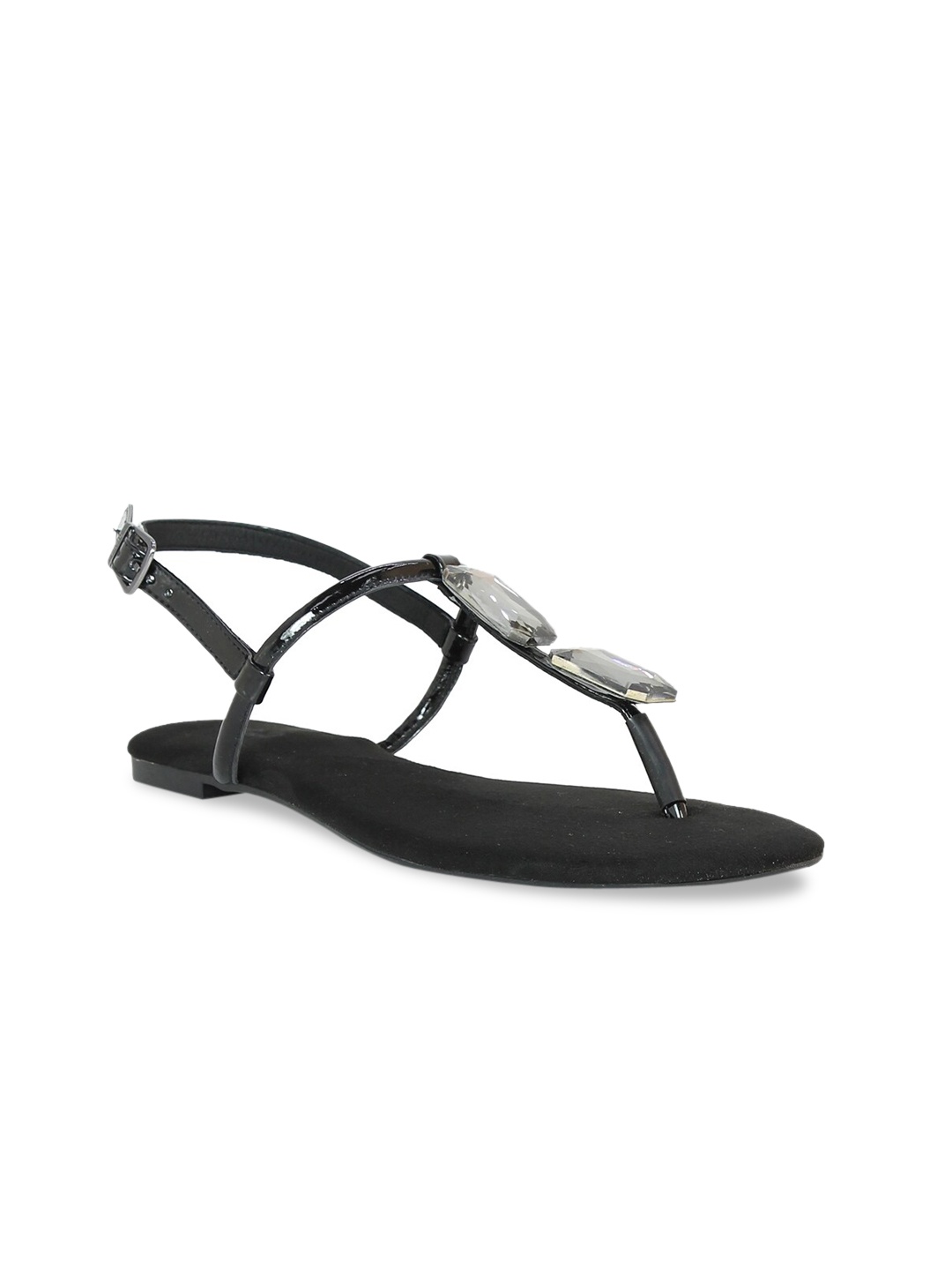 

Inc 5 Women Black Solid T-Strap Flats