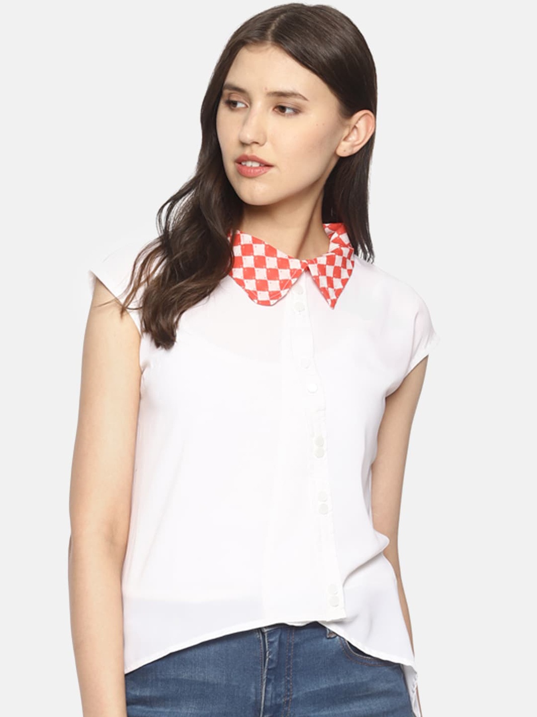 

COUPER & COLL White Georgette Shirt Style Top