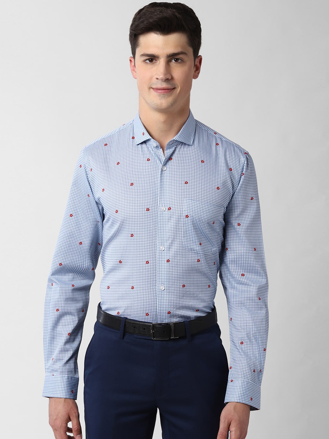 

Peter England Men Blue & White Slim Fit Printed Cotton Formal Shirt