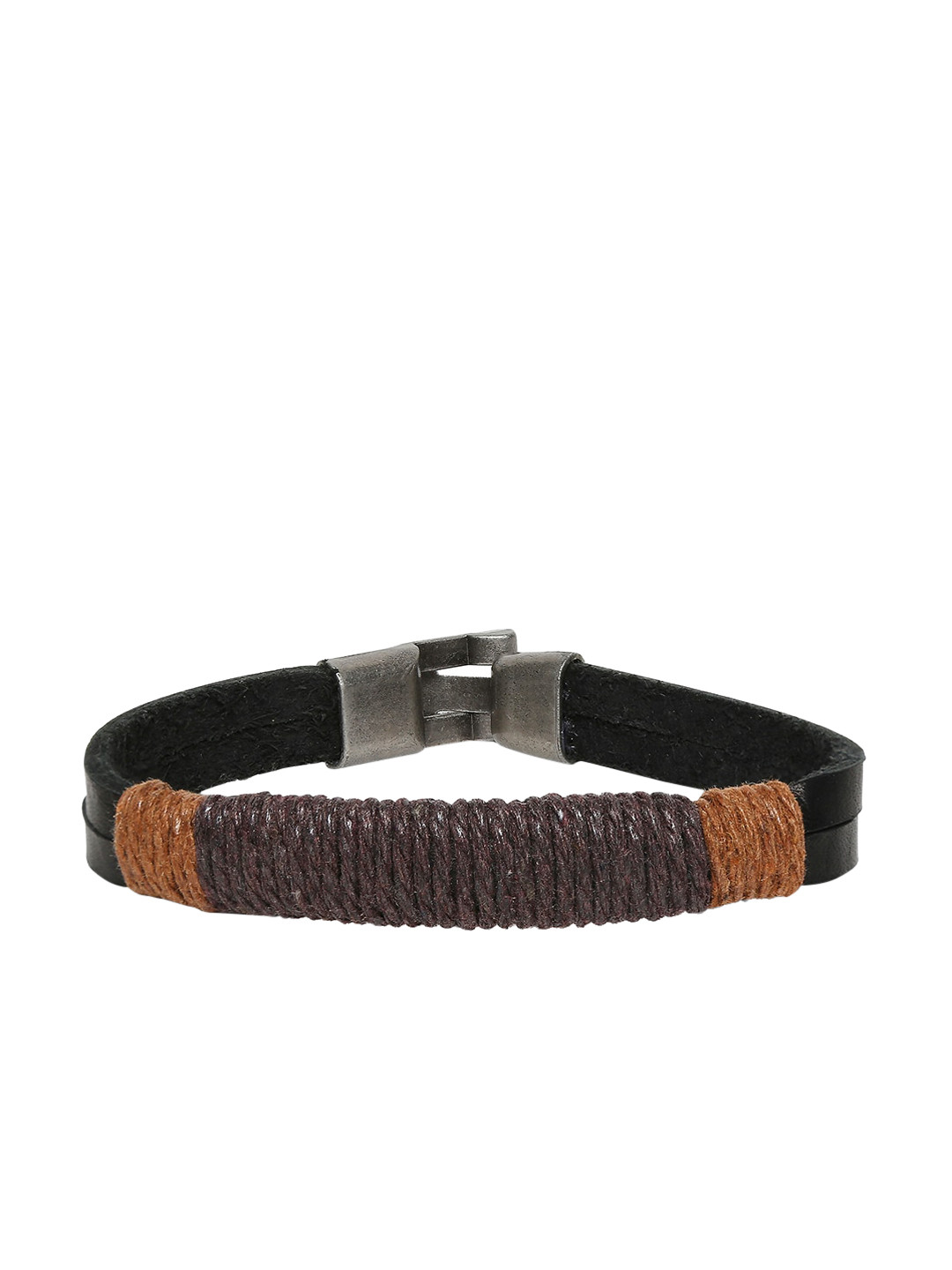 

OOMPH Men Brown & Black Leather Handcrafted Wraparound Bracelet