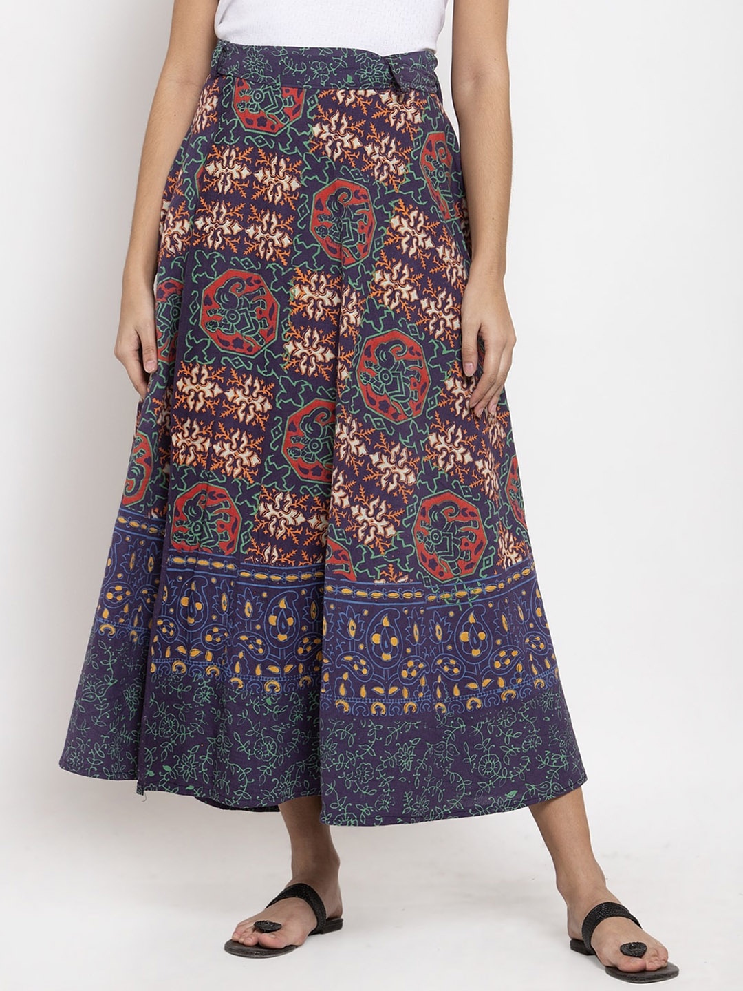 

SOUNDARYA Women Navy Blue & Red Ethnic Printed Wrap Maxi Skirt