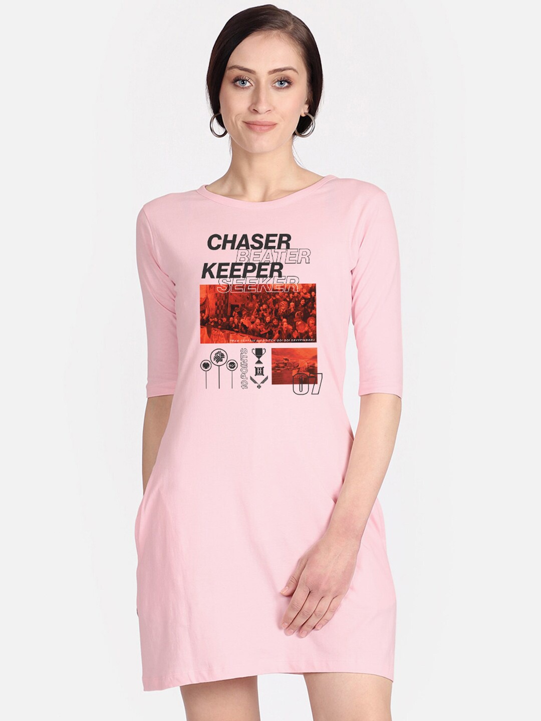 

Free Authority Women Pink Harry Potter Printed Cotton T-shirt Dress