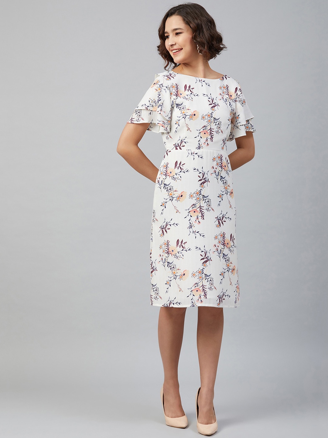 

Marie Claire Women White Printed A-Line Dress