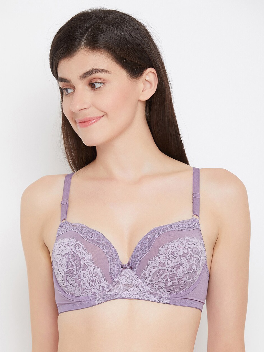

Clovia Purple Lace Underwired Lightly Padded Push-Up Bra BR2144P1230C