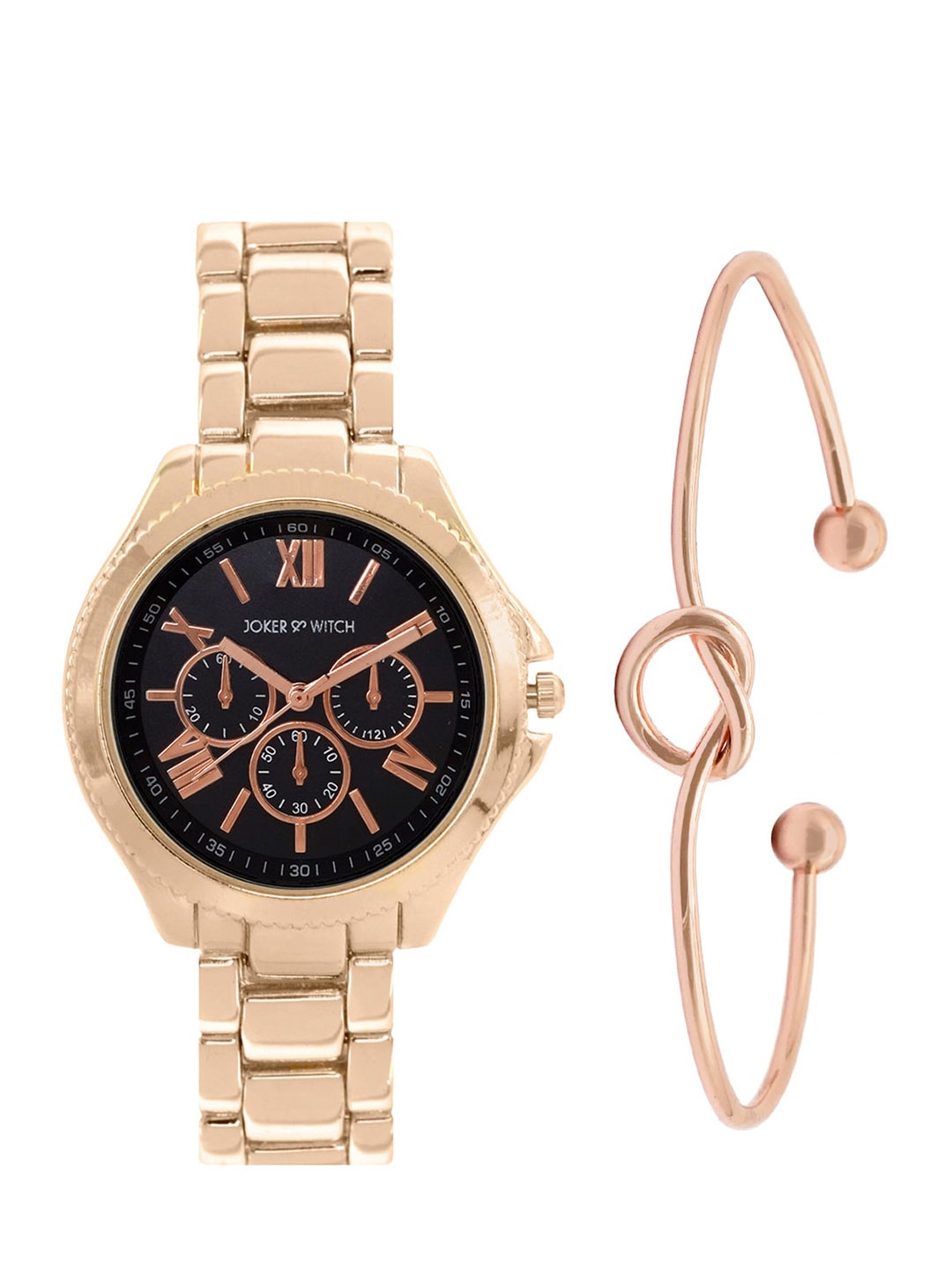 

JOKER & WITCH Women Gold-Toned & Black Watch & Bracelet Gift Set JWBS341