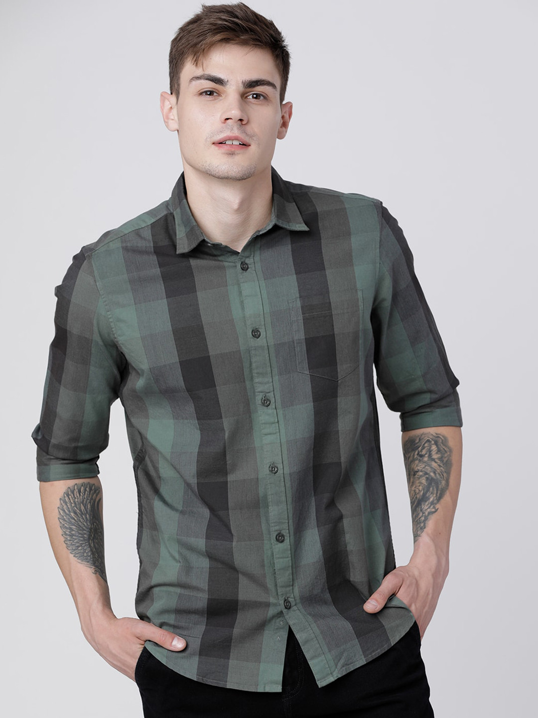 

HIGHLANDER Men Green Slim Fit Checked Casual Shirt