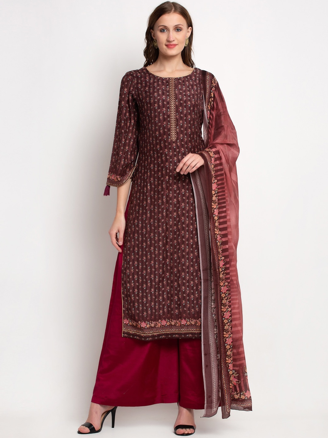 

Stylee LIFESTYLE Maroon & Pink Art Silk Unstitched Dress Material
