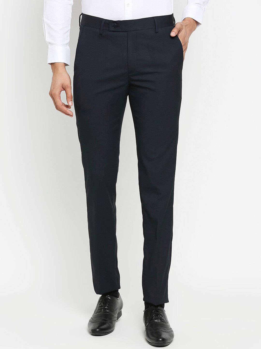 

RICHARD PARKER by Pantaloons Men Navy Blue Regular Fit Self Design Formal Trousers