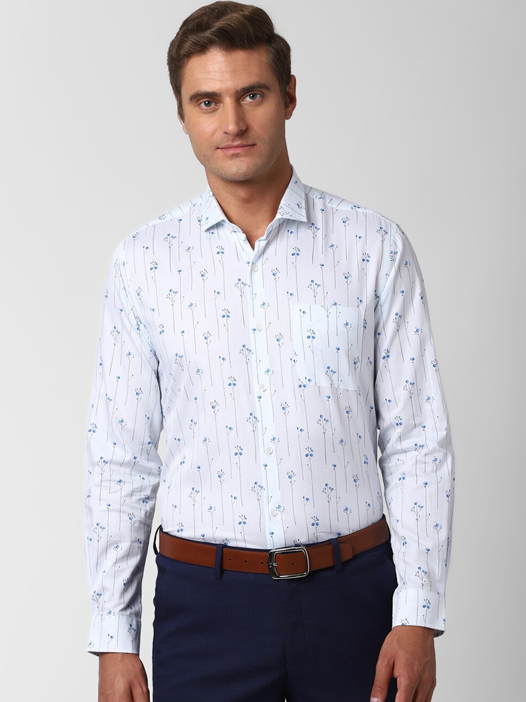

Peter England Men Blue Regular Fit Printed Cotton Formal Shirt