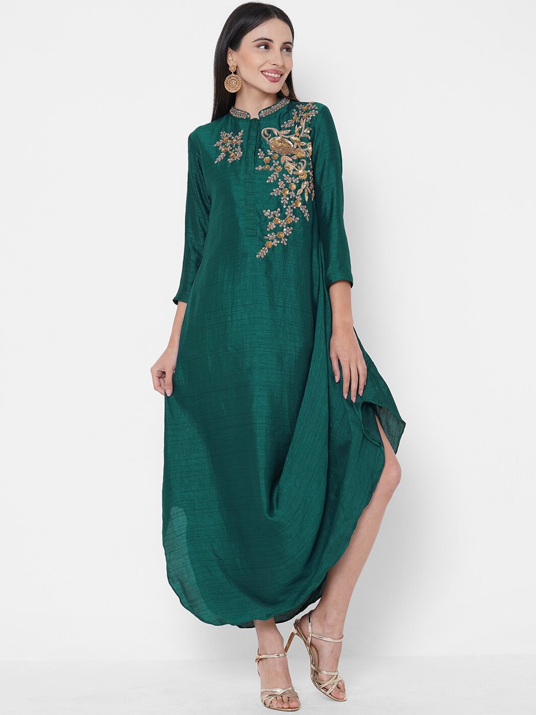 

FASHOR Women Green Embellished Maxi Dress