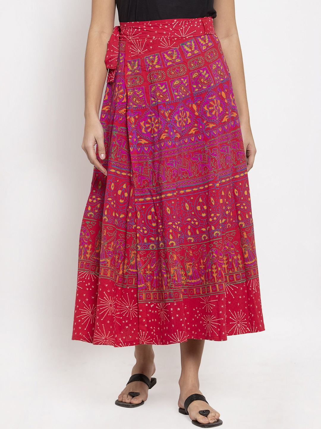 

SOUNDARYA Women Red Printed Wrap Midi Skirt