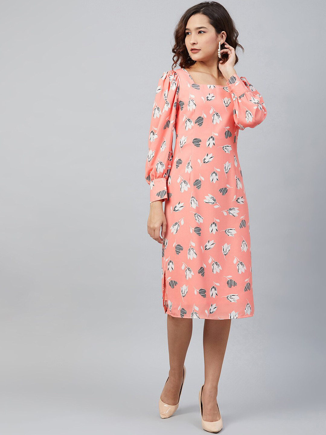 

RARE Women Peach-Coloured Printed A-Line Dress