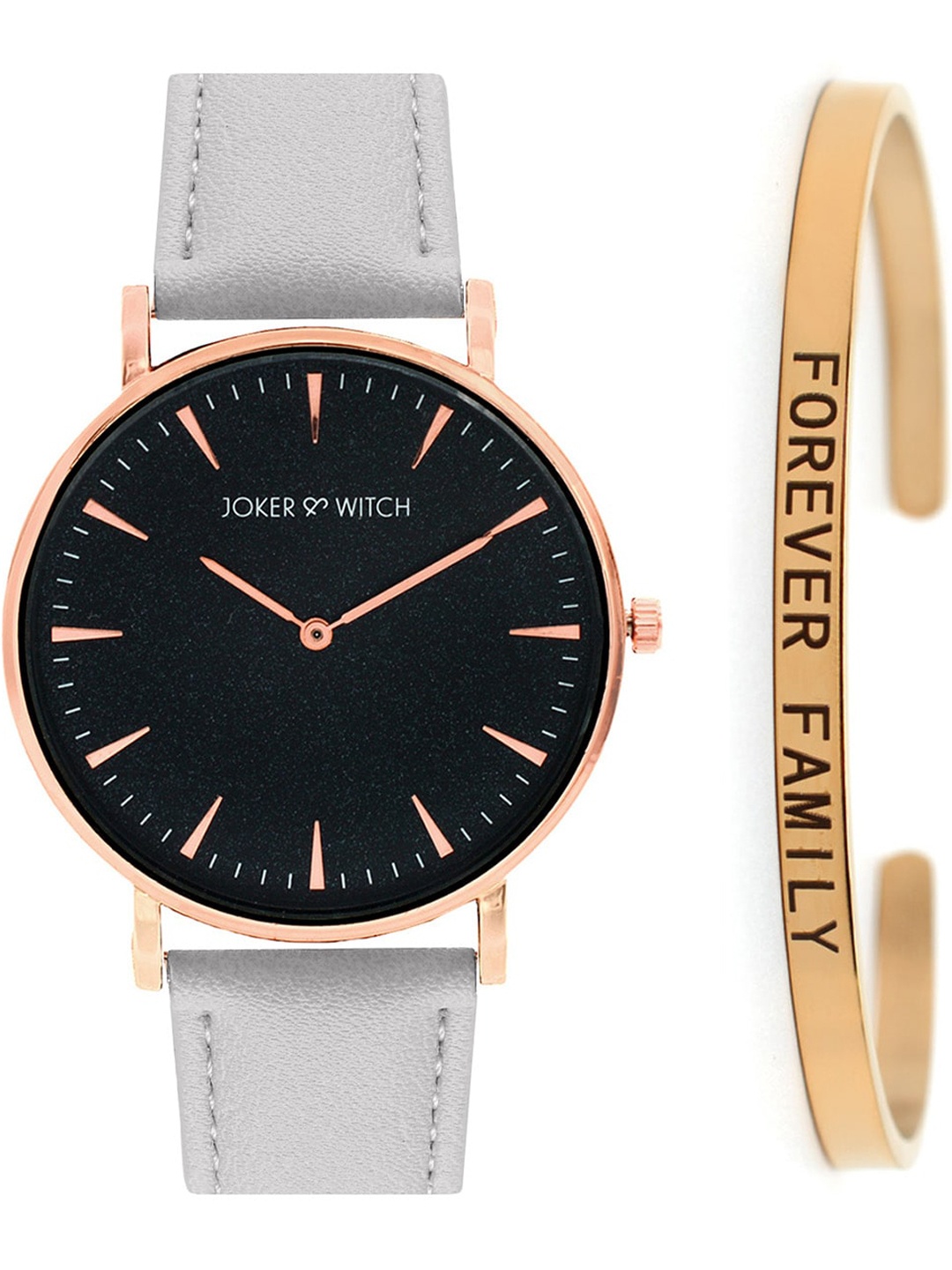 JOKER & WITCH Women Black & Grey Watch & Bracelet Gift Set JWBS386