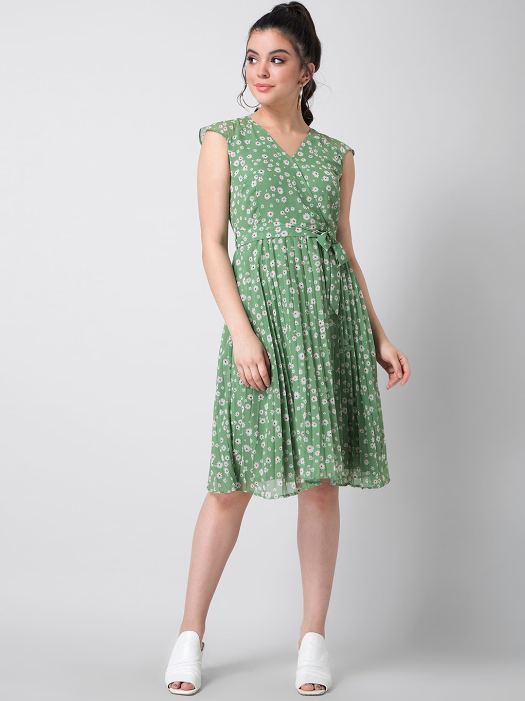 

FabAlley Women Green Printed Fit and Flare Dress