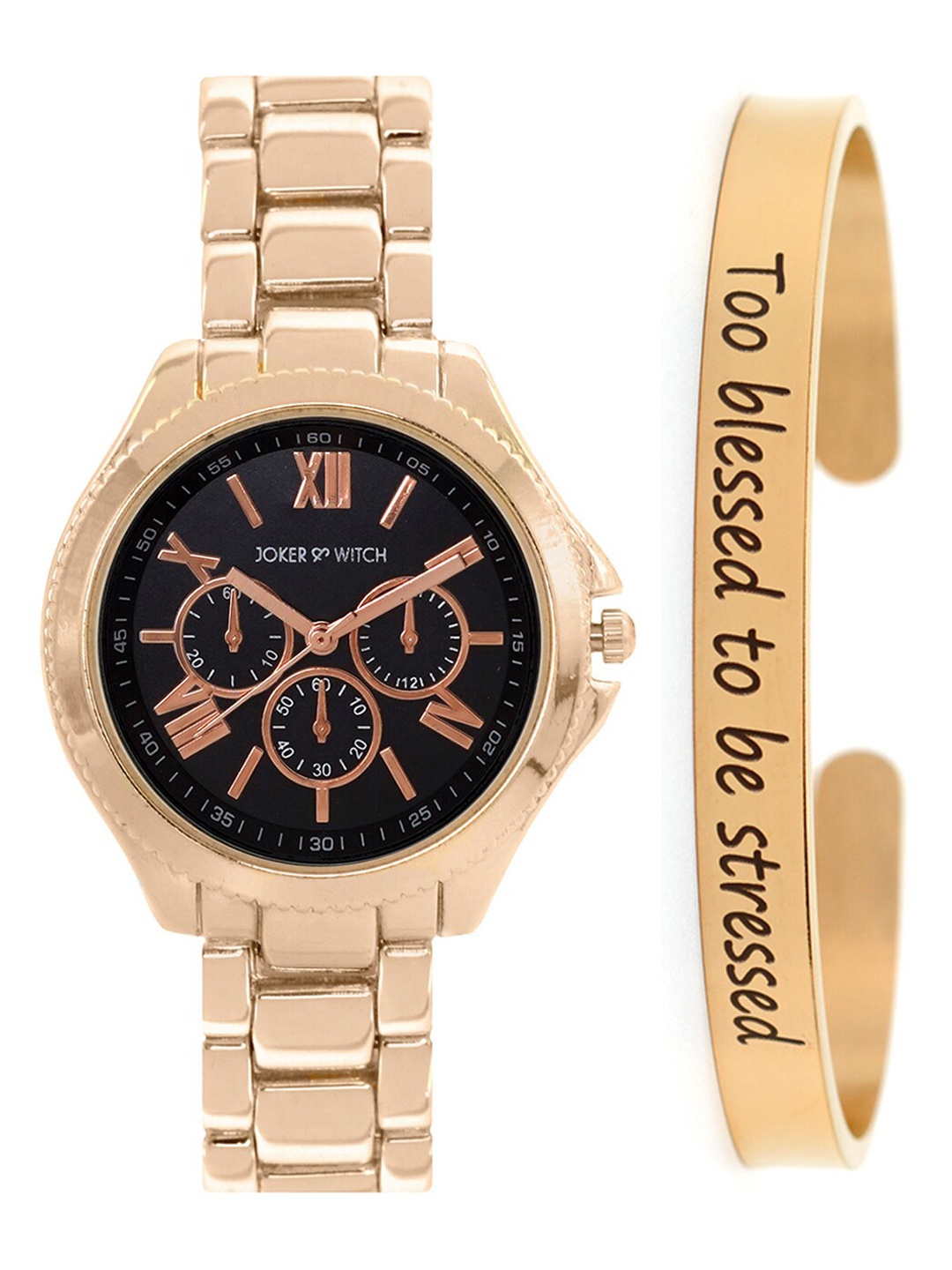 

JOKER & WITCH Women Rose Gold-Toned & Black Dusk Watch & Bracelet Gift Set-JWBS376
