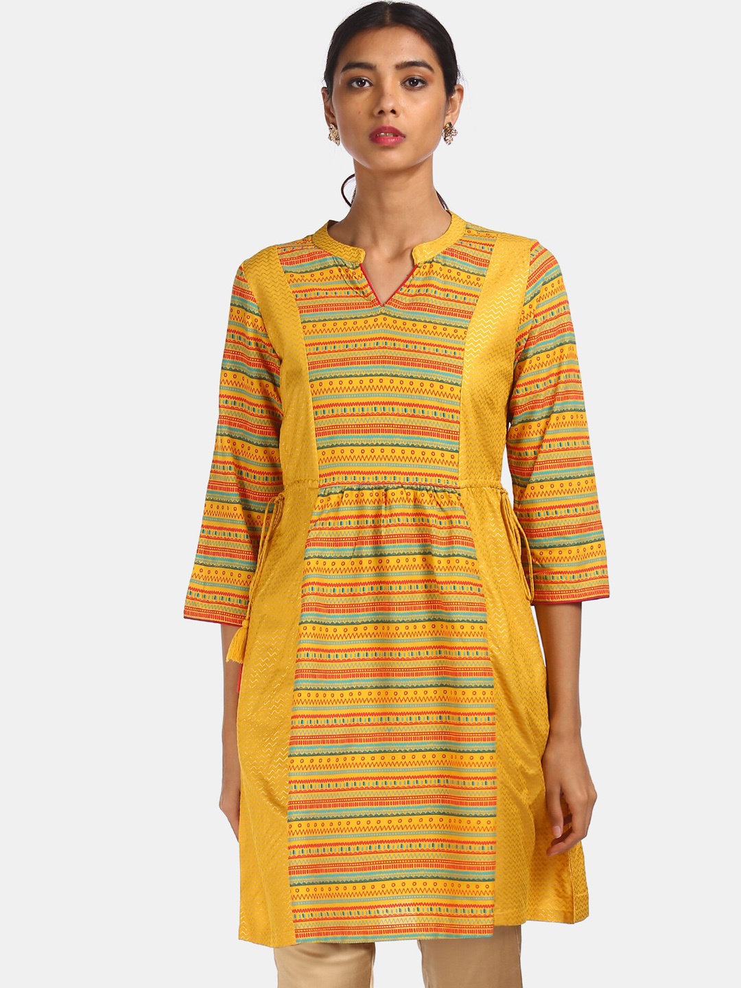 

Karigari Women Mustard Striped Kurta