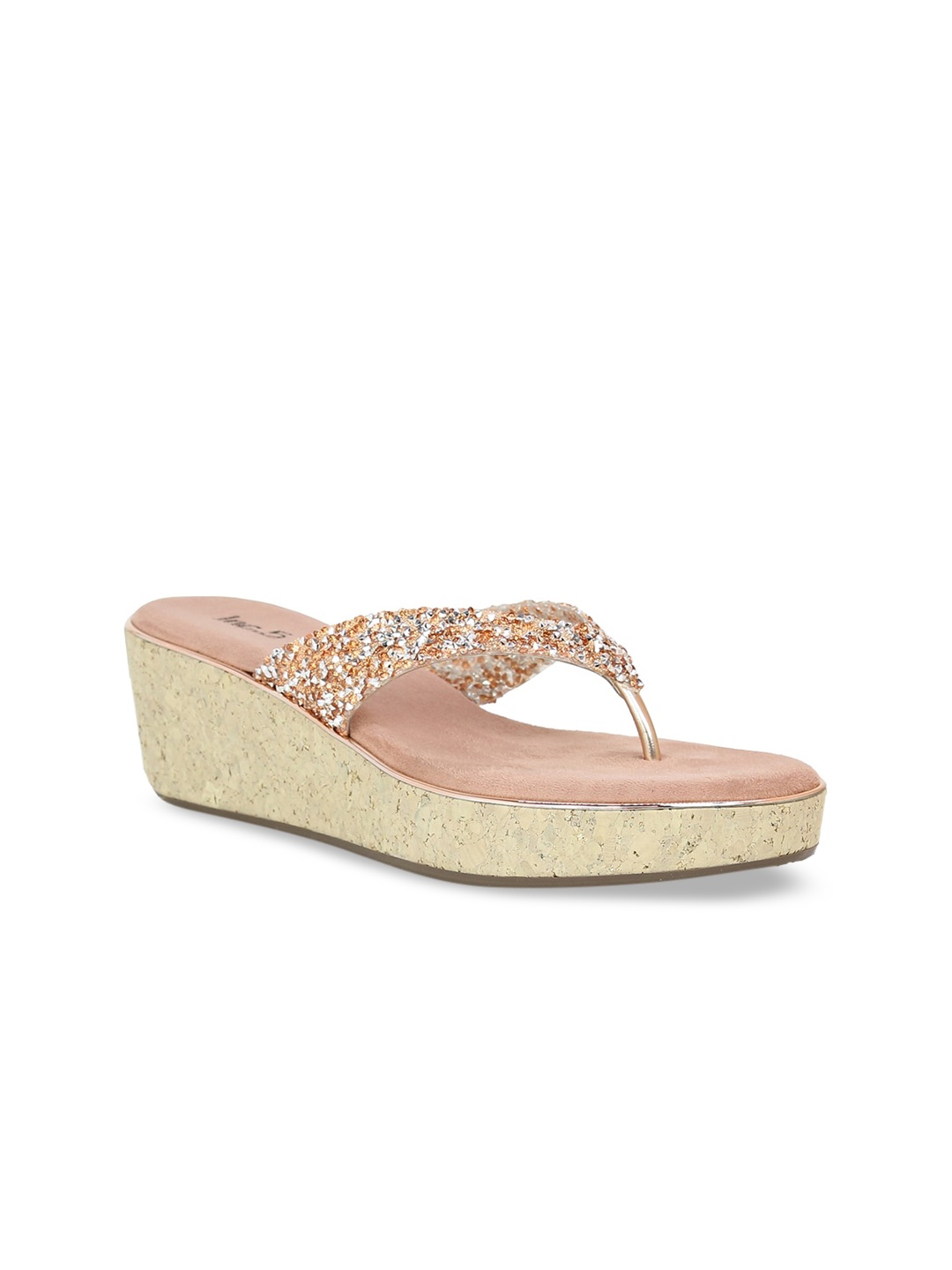 

Inc 5 Women Gold-Toned & Pink Embellished Wedges