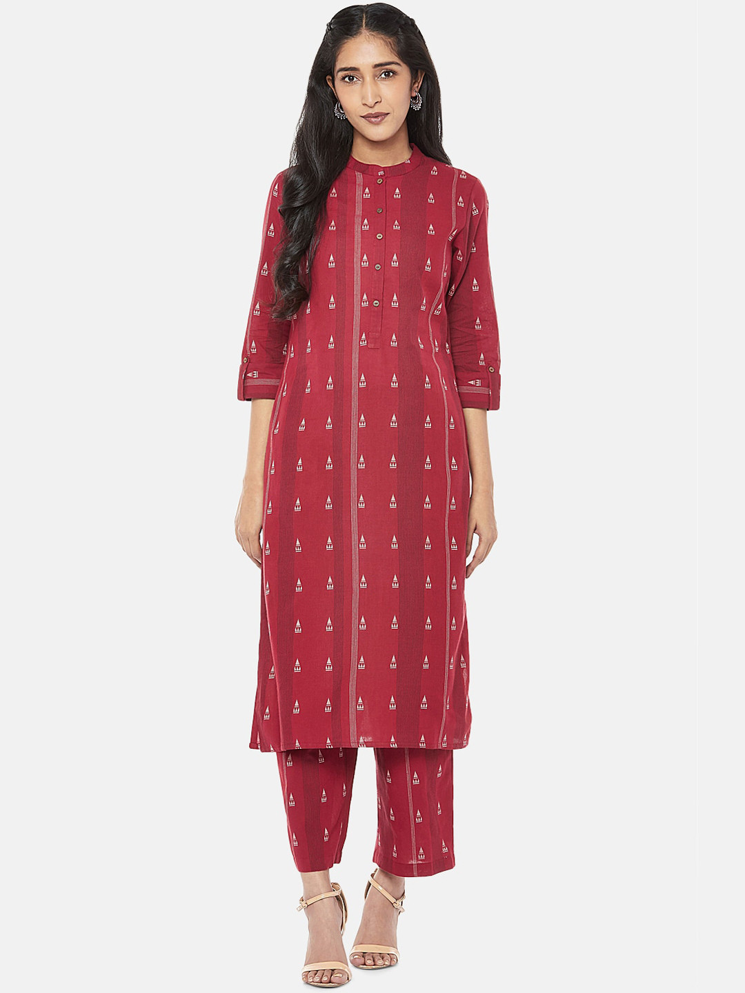 

RANGMANCH BY PANTALOONS Women Red & White Woven Design Kurta with Palazzos