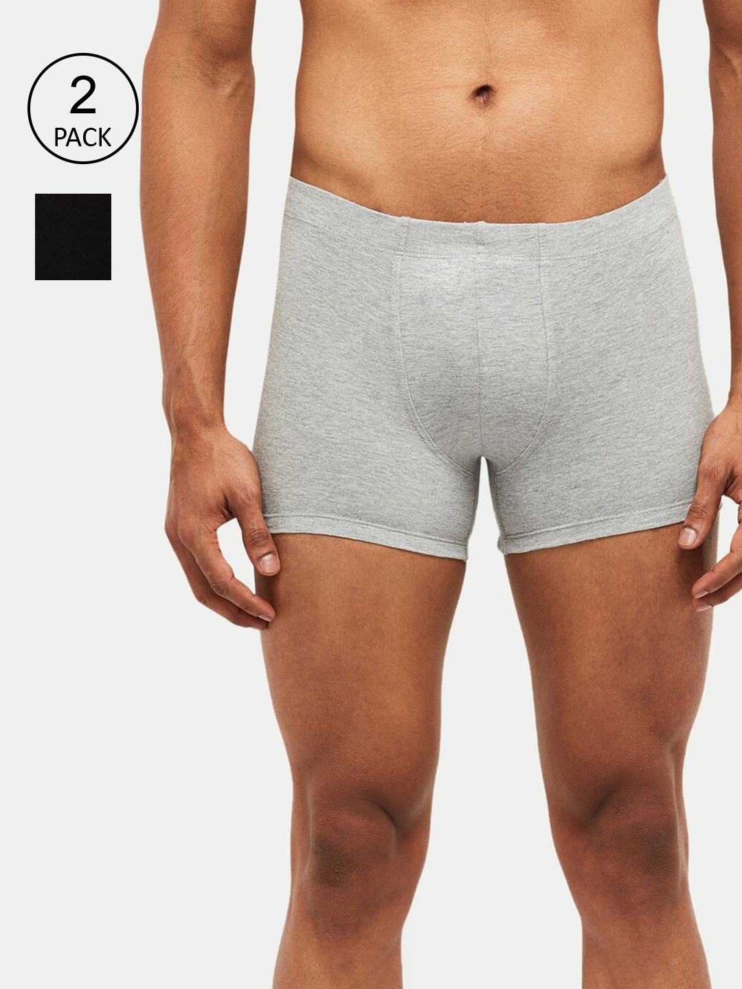 

max Men Pack of 2 Solid Trunks, Grey melange