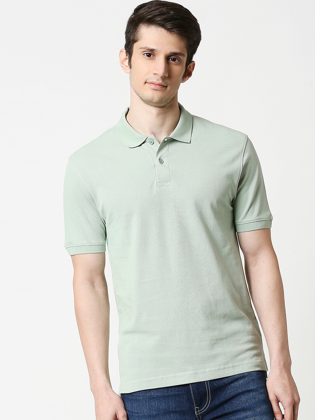 

Bewakoof Men Green Solid Polo Collar T-shirt