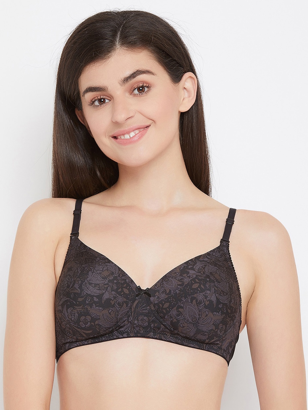 

Clovia Black Printed Non-Wired Lightly Padded T-shirt Bra BR1277N1336E