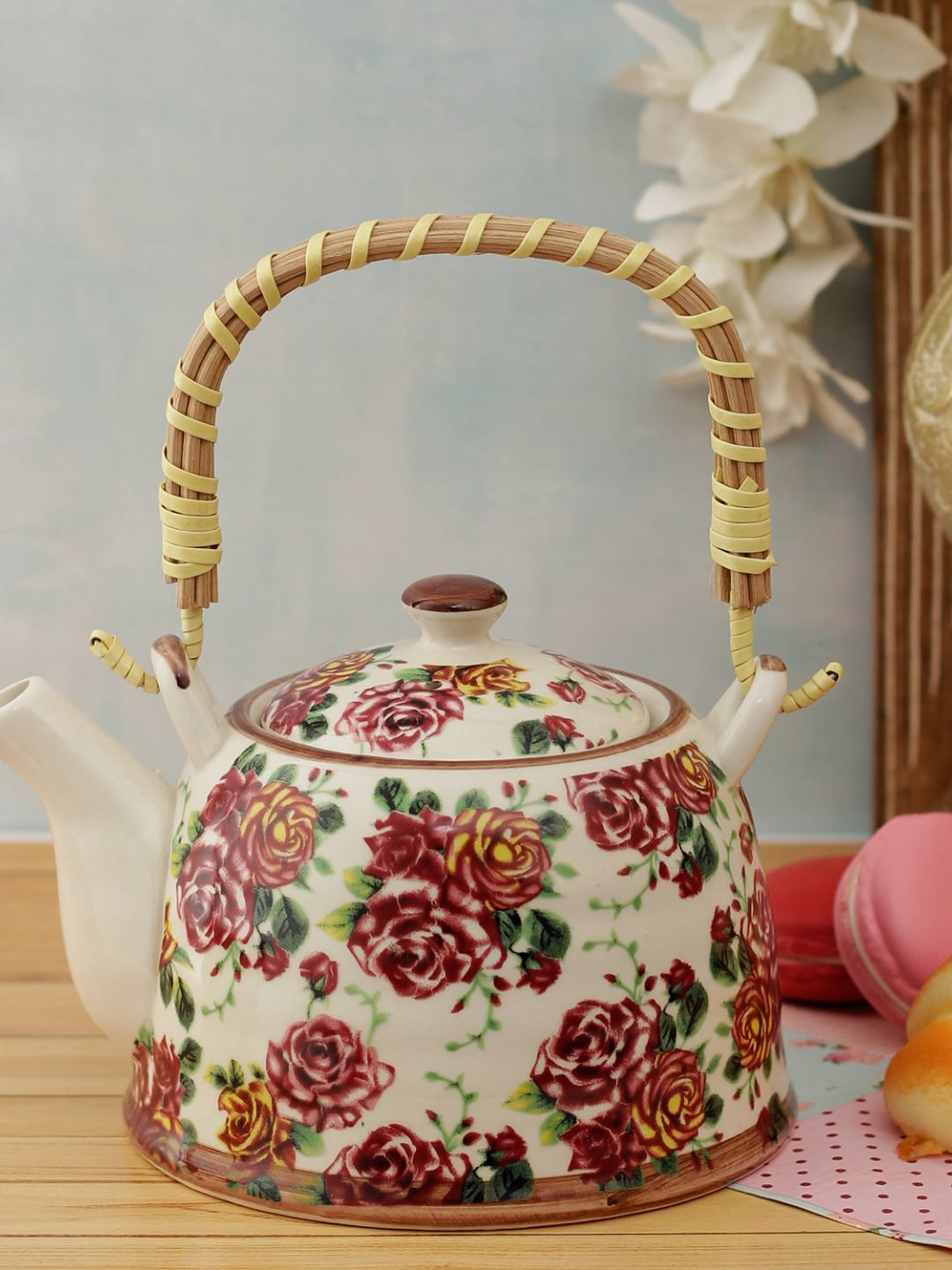 

A Vintage Affair- Home Decor White & MaroonPrinted Ceramic Kettle Set