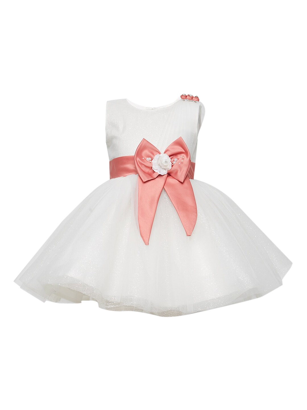 

BETTY Girls White Solid Bow Detail Fit and Flare Dress