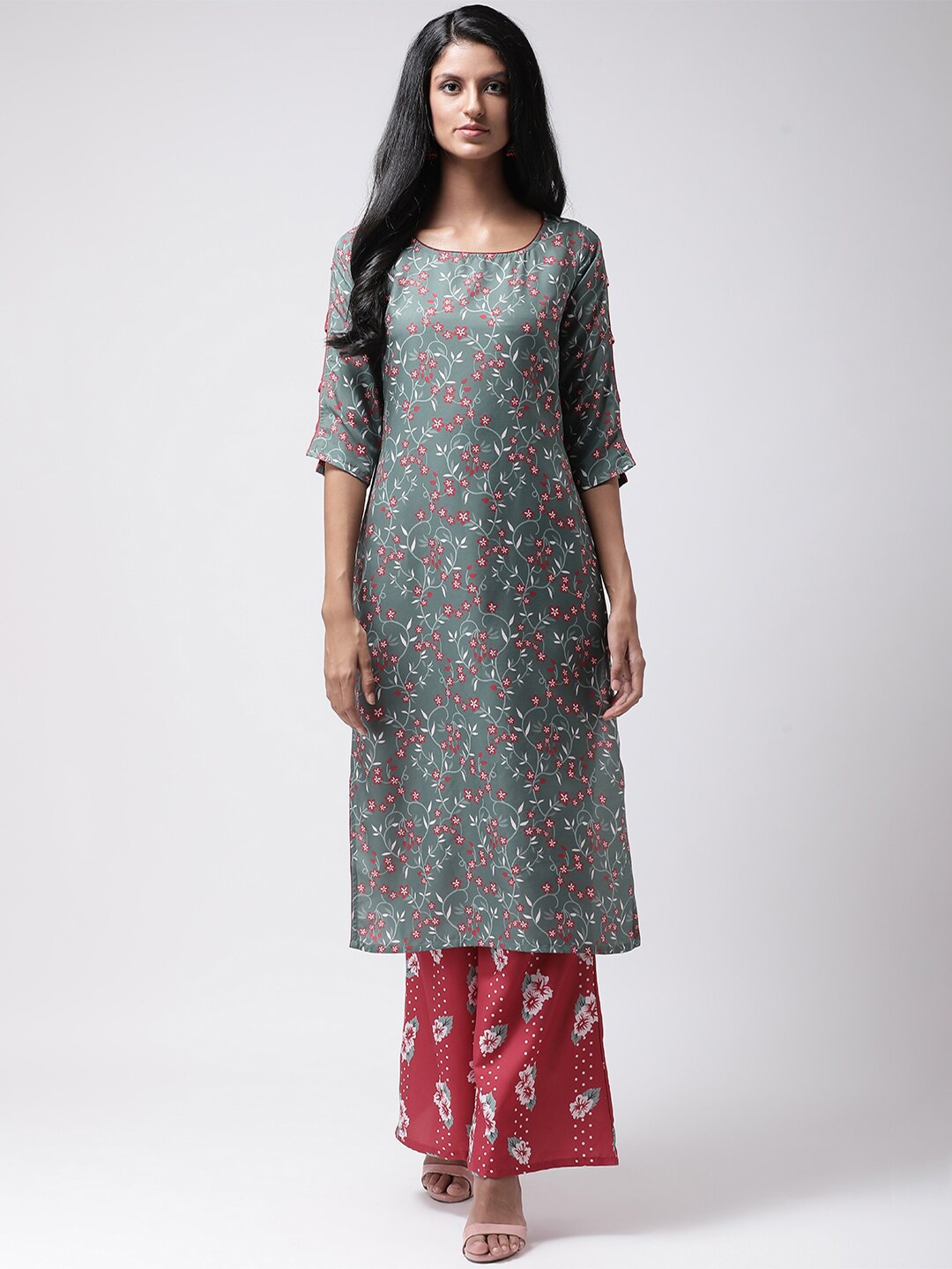 Hangup Women Green Floral Printed Kurta