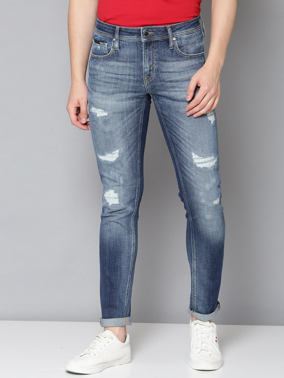 

Antony Morato Men Blue Tapered Fit Mid-Rise Mildly Distressed Jeans