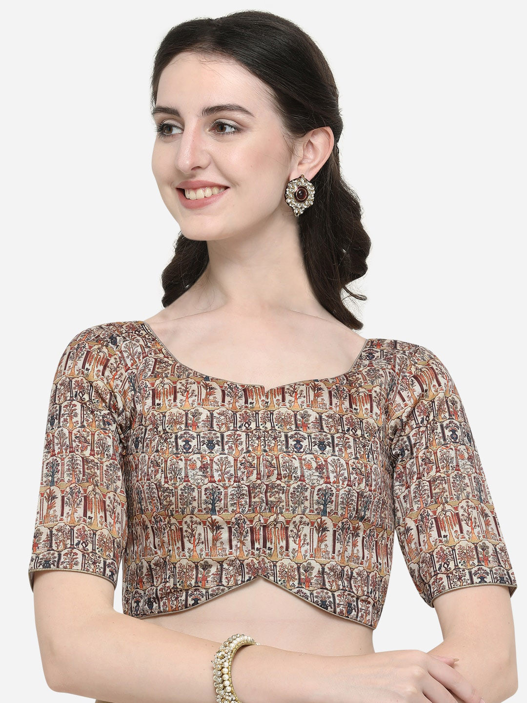 

Janasya Women Beige & Brown Printed Saree Blouse