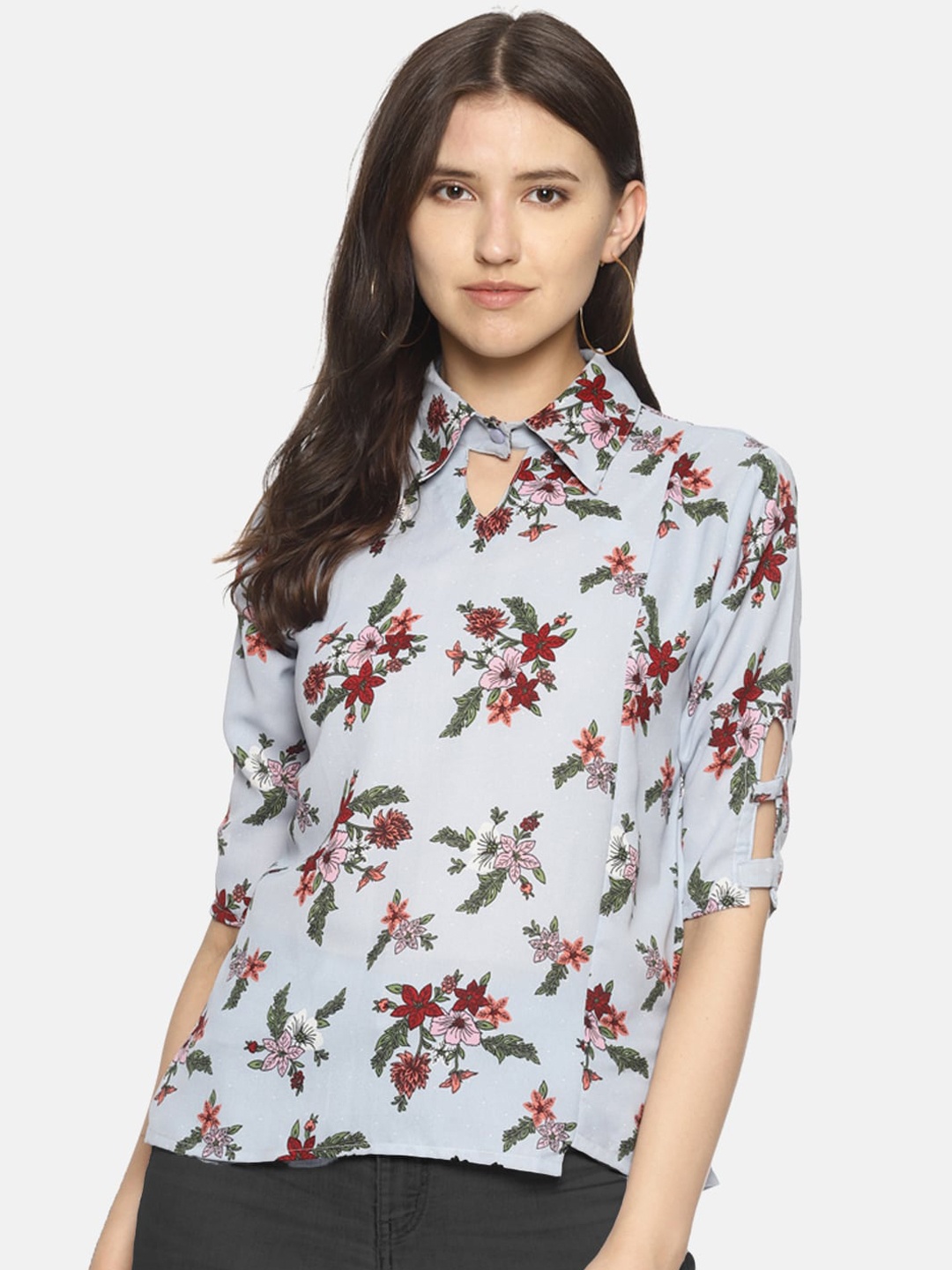 

Couper & Coll Blue Floral Printed Crepe Regular Top
