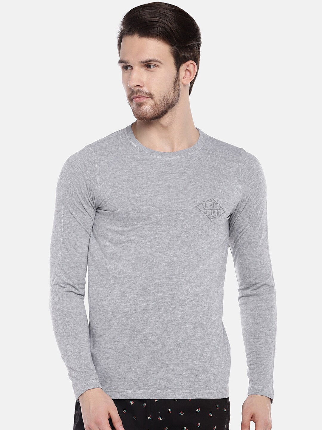 

Sweet Dreams Men Grey Melange Solid Sustainable Lounge T-Shirt