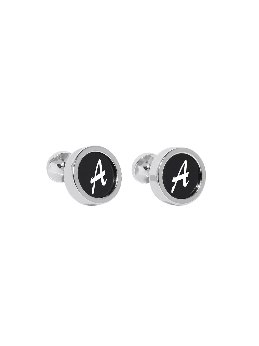 

Blacksmith Silver-Plated & Black Letter A Monogram Round Cufflinks