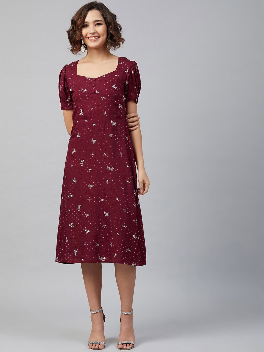 

Marie Claire Women Maroon Printed A-Line Dress