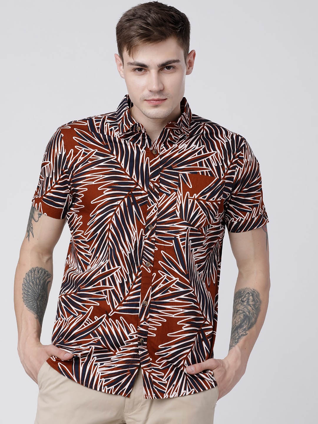 

HIGHLANDER Men Rust Slim Fit Printed Casual Shirt
