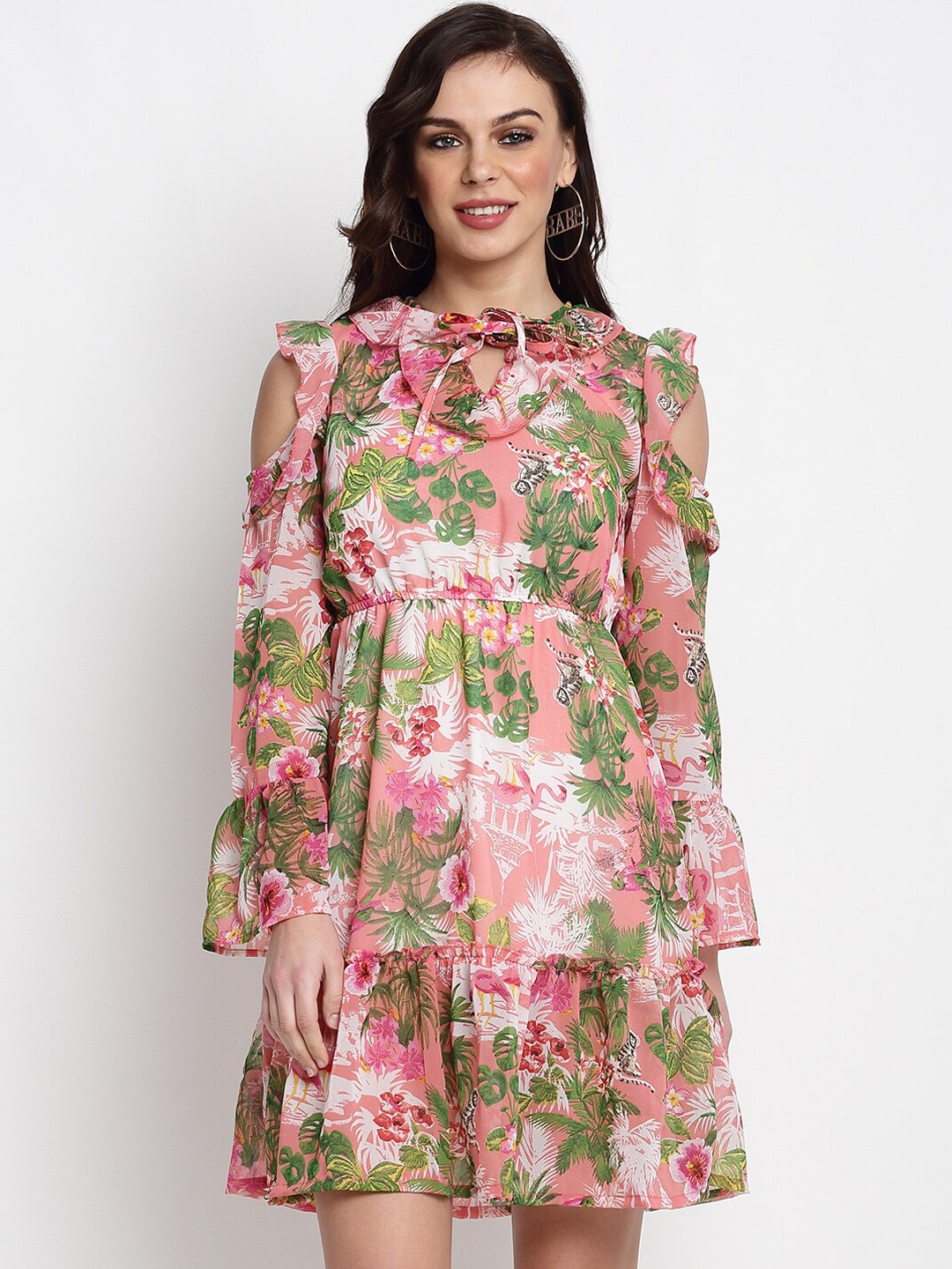 

Miaz Lifestyle Women Multicoloured Printed Fit and Flare Dress, Multi