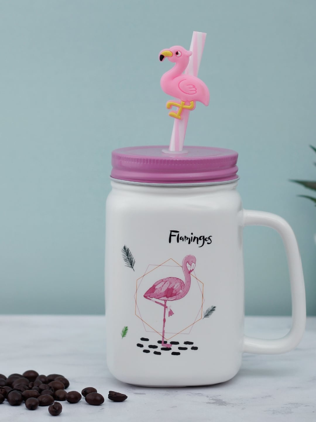 

A Vintage Affair- Home Decor White & PinkPrinted Ceramic Mason Jar