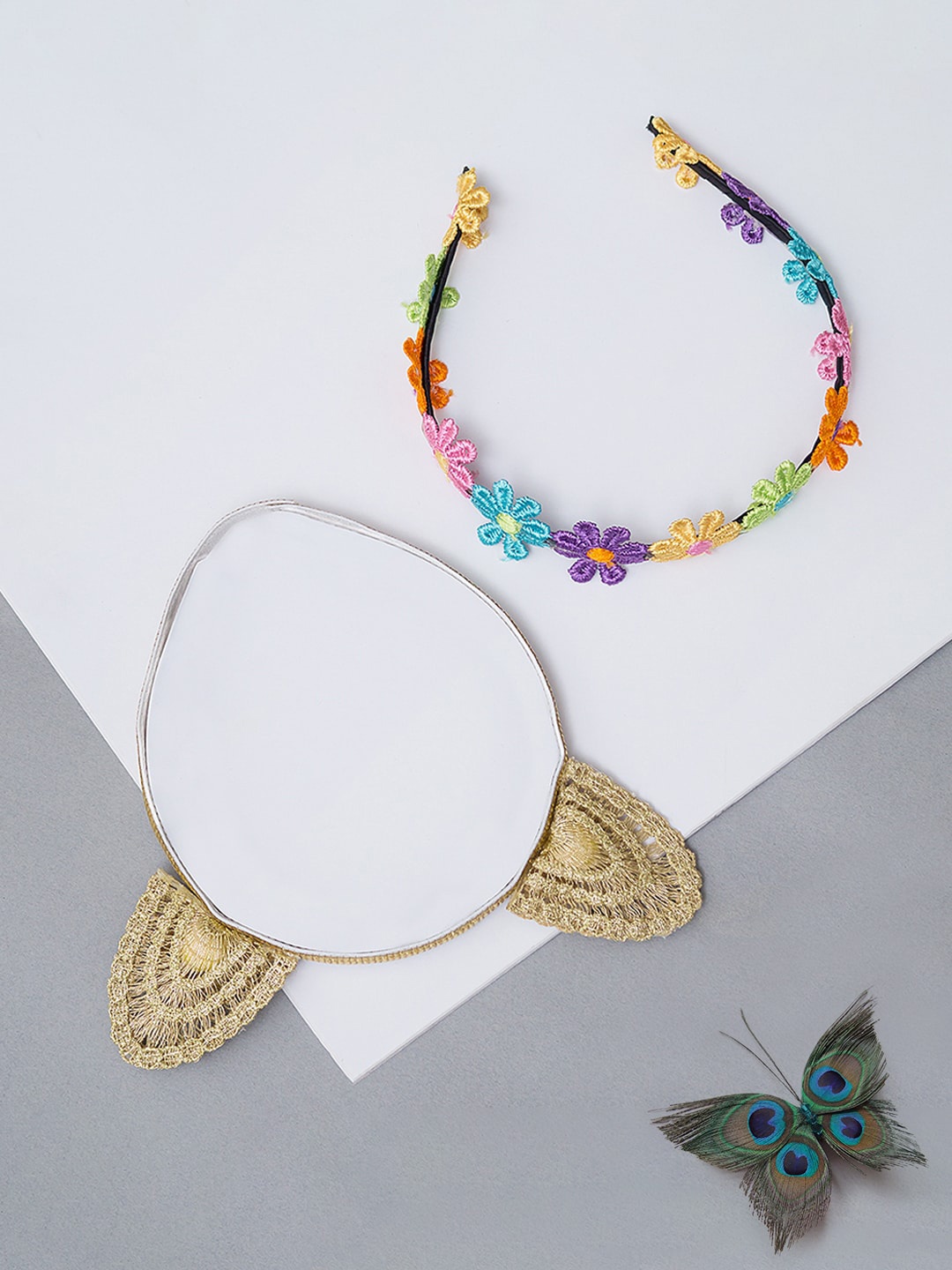 

Golden Peacock Beige & Pink Set of 2 Lace Hairband