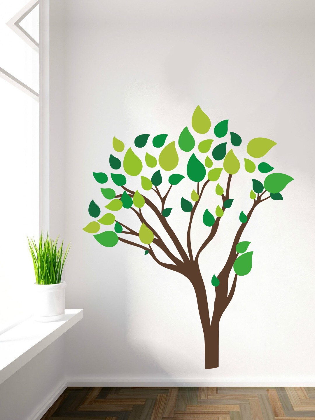 

rawpockets Green & Brown Leaf Tree PVC Vinyl Wall Sticker