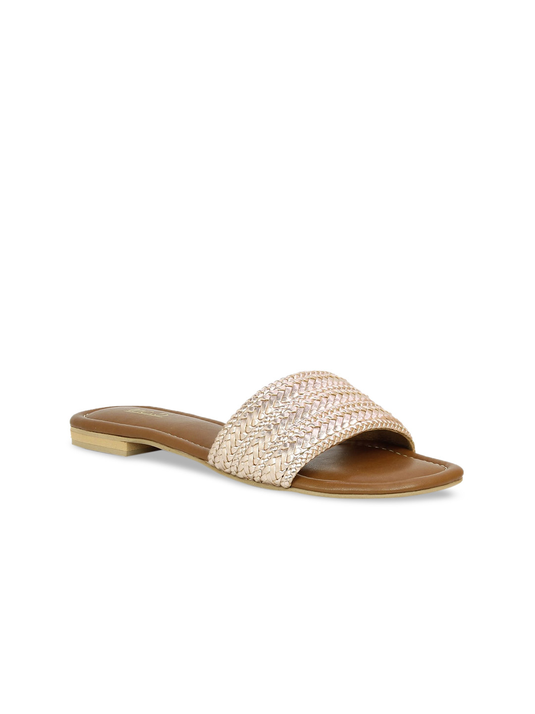 

Inc 5 Women Gold-Toned Textured Open Toe Flats