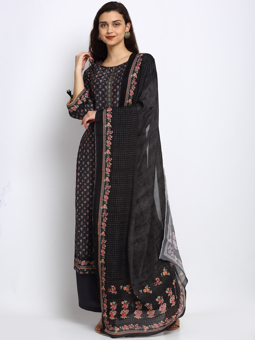 

Stylee LIFESTYLE Black Art Silk Unstitched Dress Material