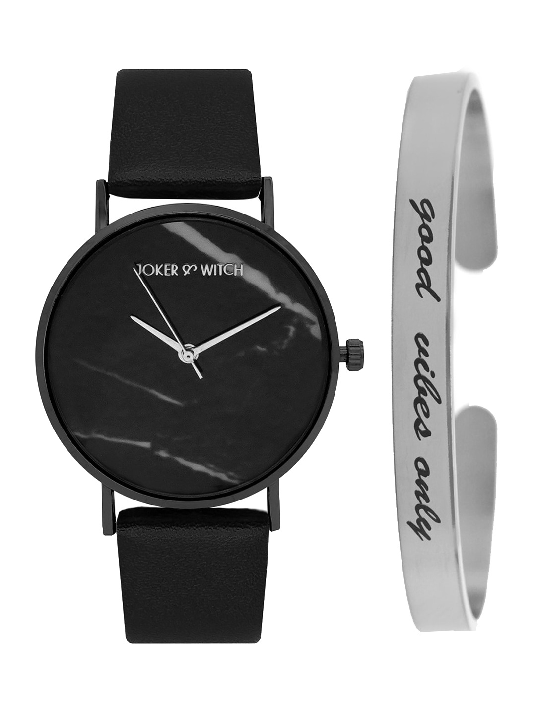 

JOKER & WITCH Women Black & Silver-Toned Watch & Bracelet Gift Set JWBS394