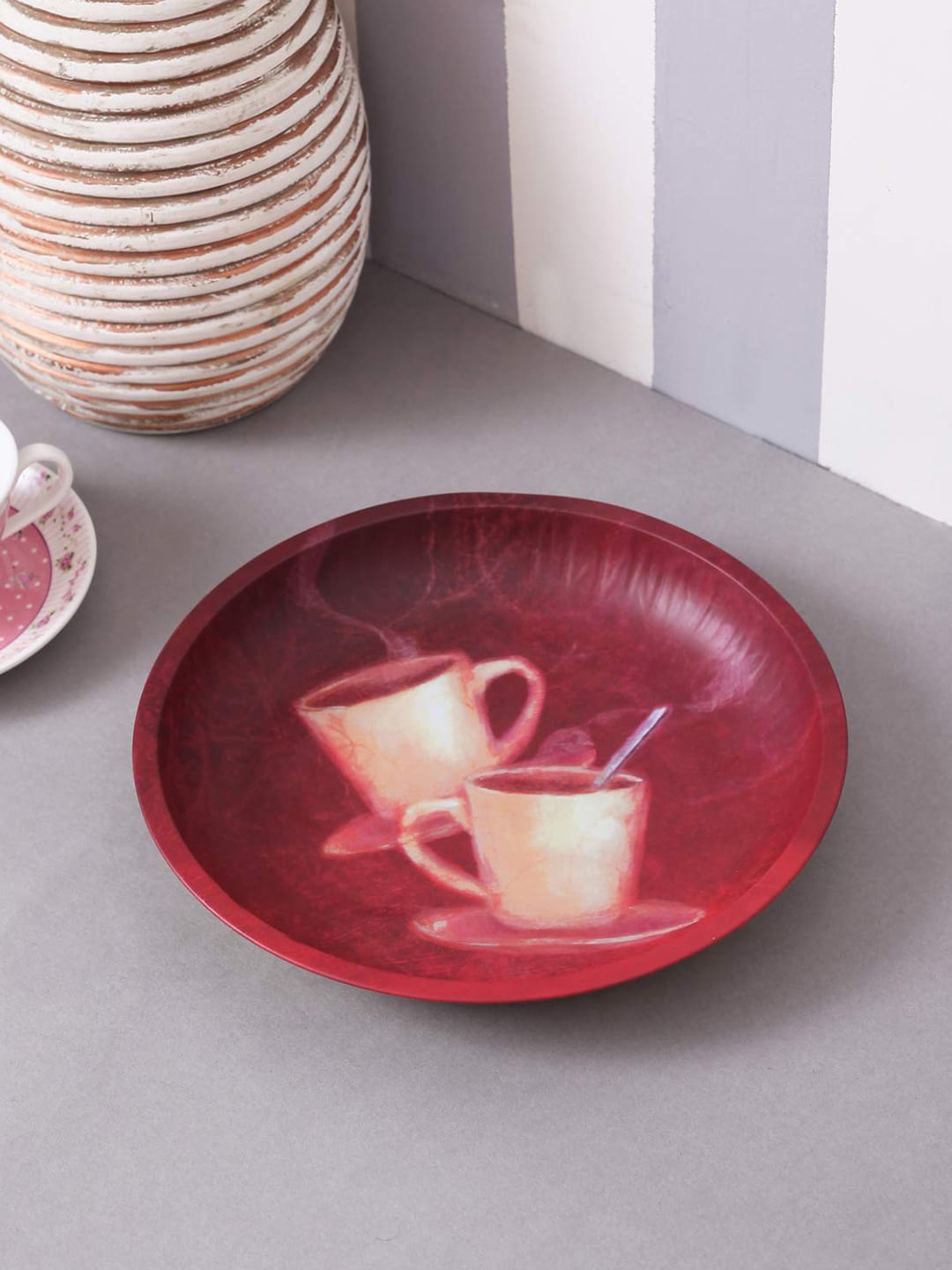 

A Vintage Affair- Home Decor Red & Beige Printed Serving Tray