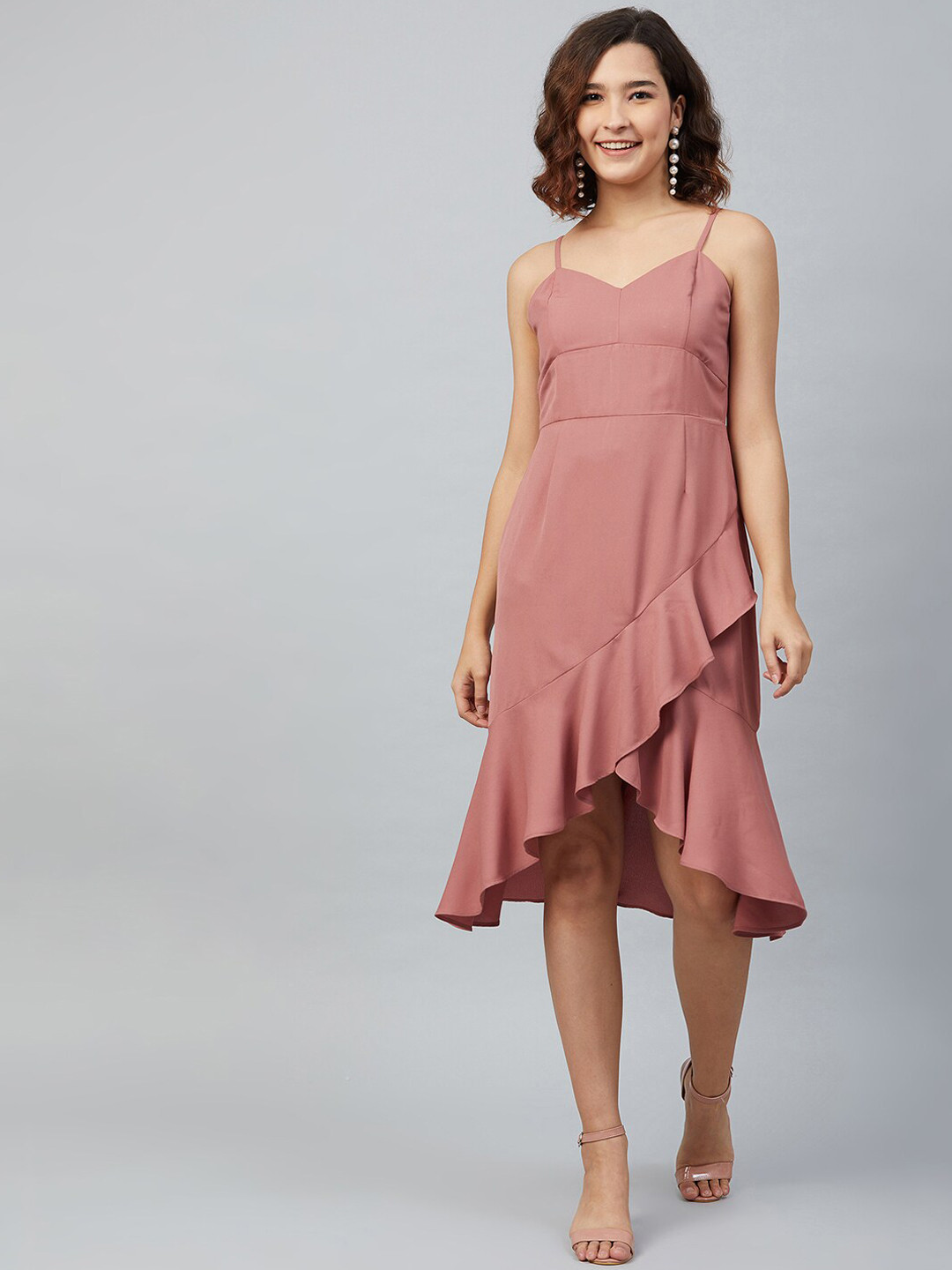 

Marie Claire Women Peach-Coloured Solid Fit & Flare Layered Dress