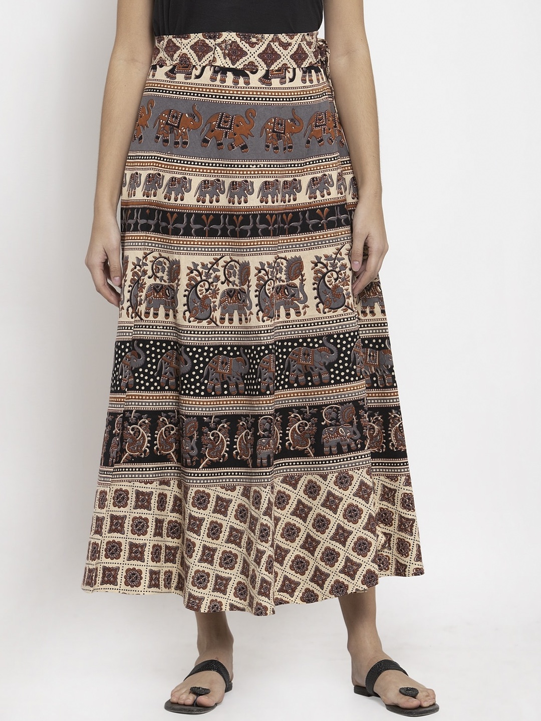 SOUNDARYA Women Beige & Grey Printed Wrap-Around Maxi Skirt