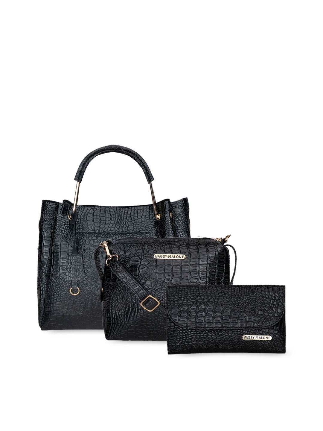 

Bagsy Malone Black Set of 3 Crocodile-Skin Textured Handheld Bag