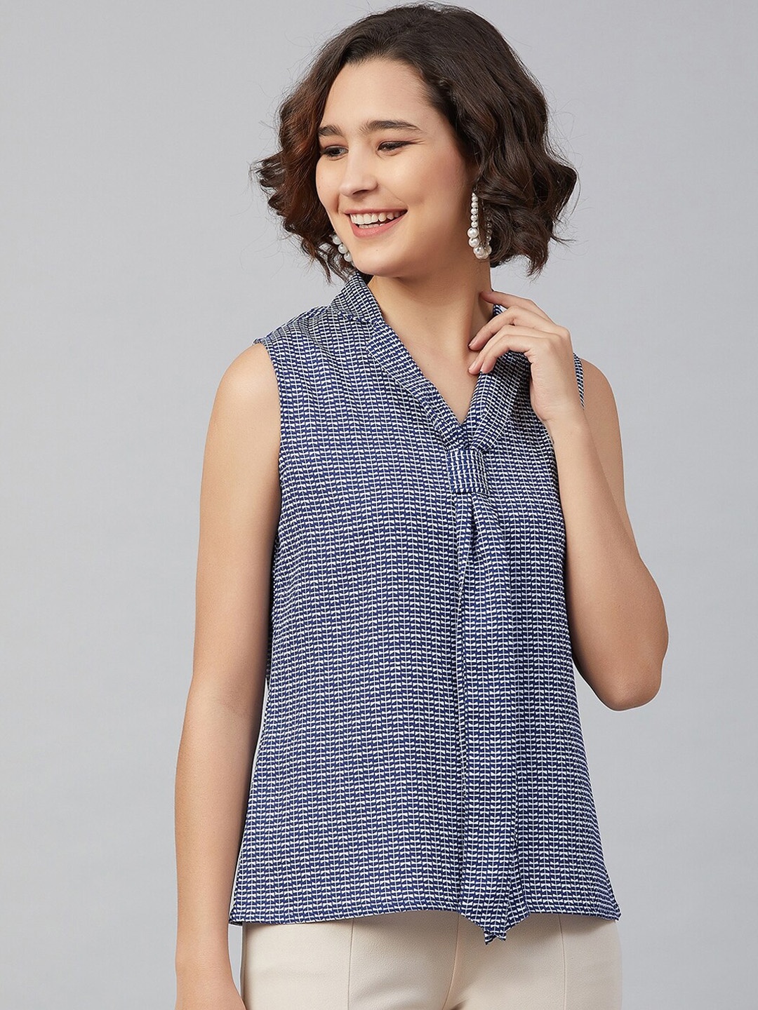 

RARE Women Blue Printed Georgette Regular Top